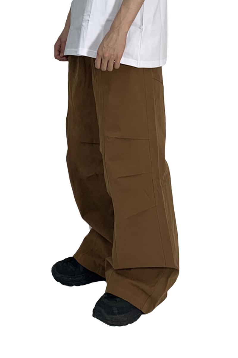 Knee Pin-Tuck Wide Pants (Brown)