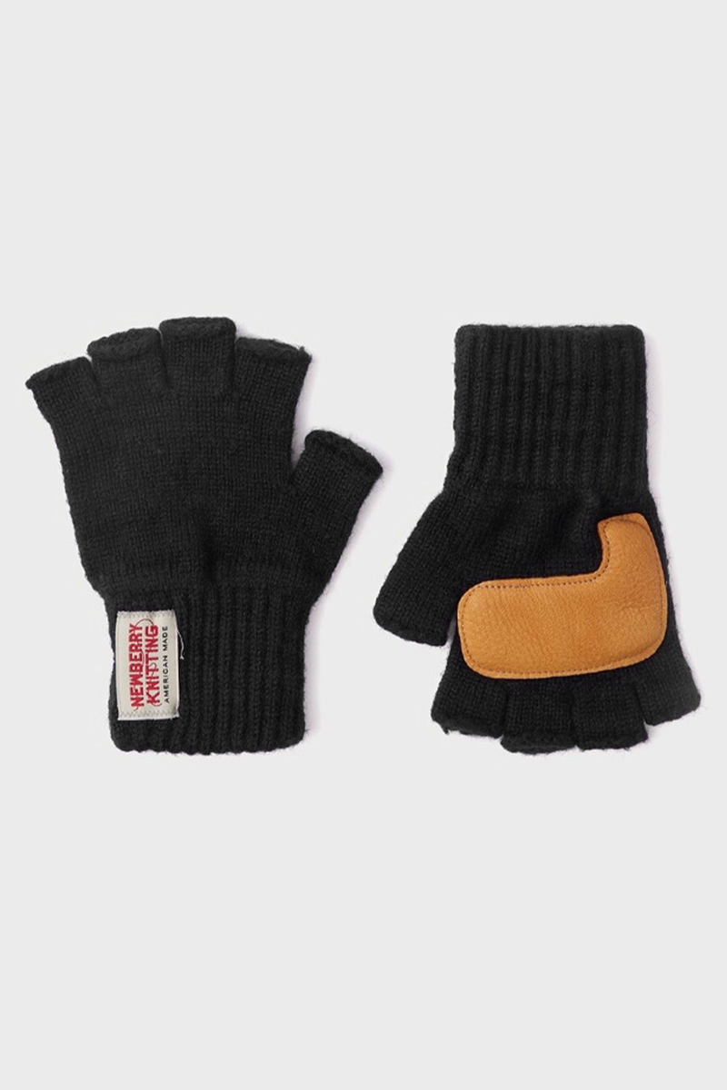 Deer Leather Fingerless Gloves - Black x Tan