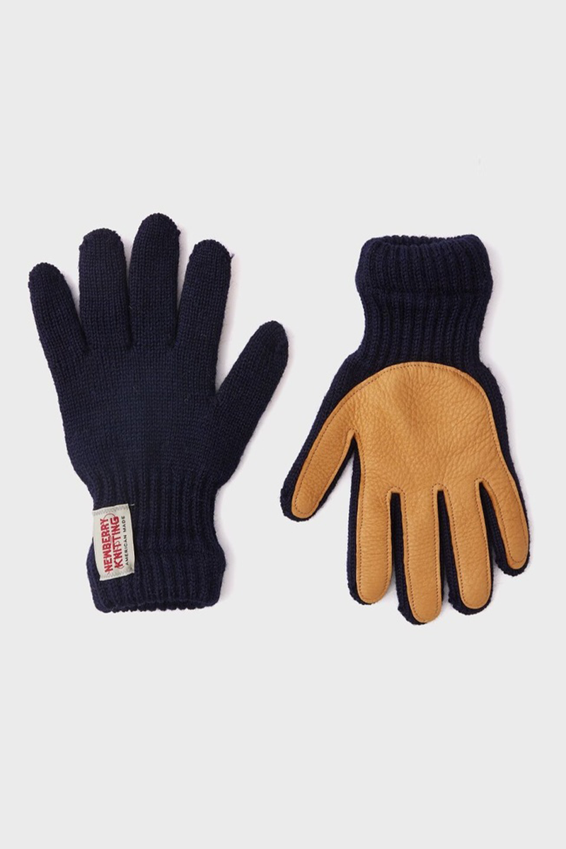 Deer Leather Wool Gloves - Navy x Tan