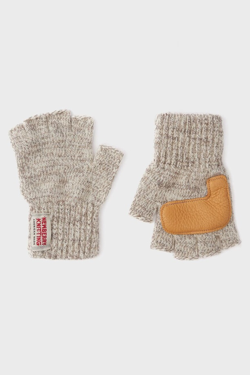 Deer Leather Fingerless Gloves - Oatmeal x Tan