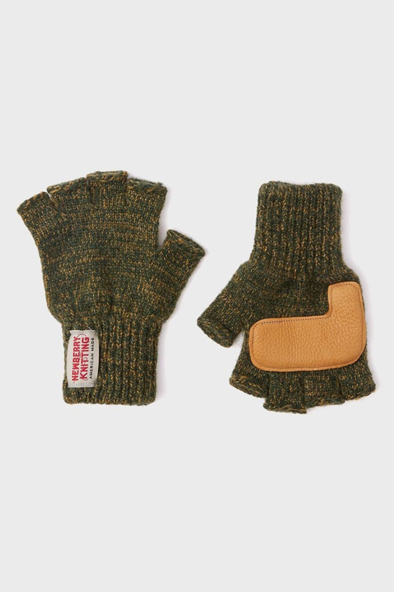 Deer Leather Fingerless Gloves - Olive x Tan