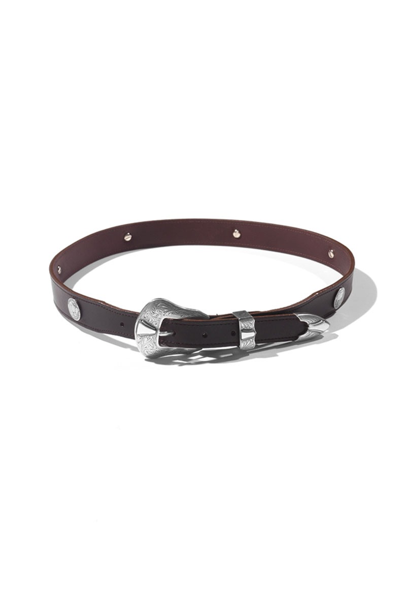 Tapered Genuine Leather Western Belt with Buffalo Nickels - BROWN