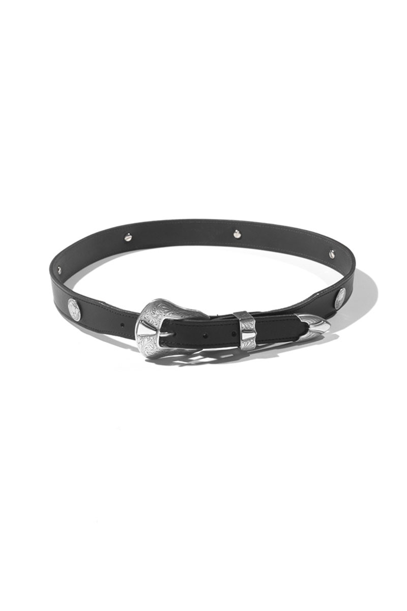 Tapered Genuine Leather Western Belt with Buffalo Nickels - BLACK