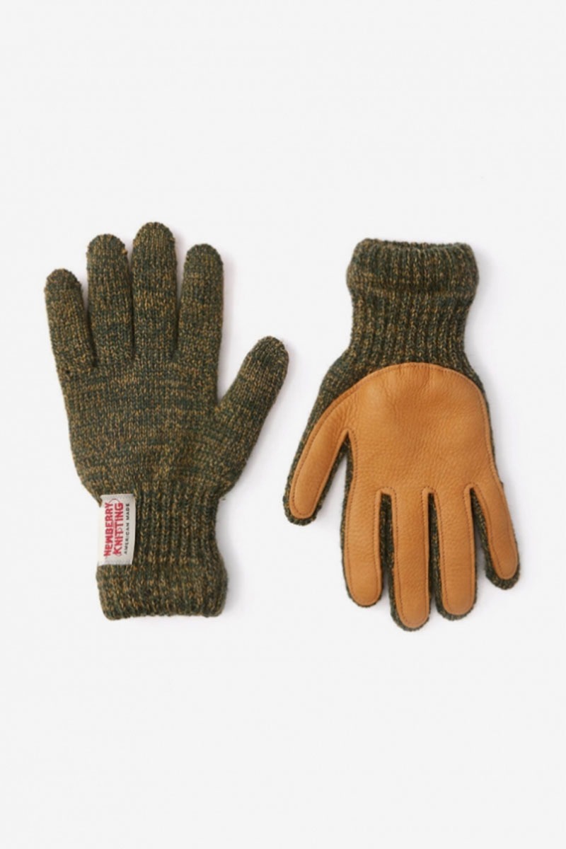Deer Leather Wool Gloves - Olive