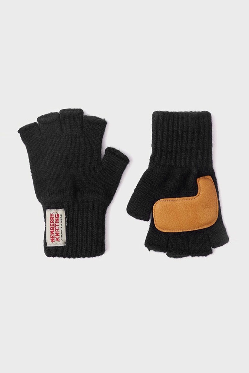 Deer Leather Fingerless Gloves - Black