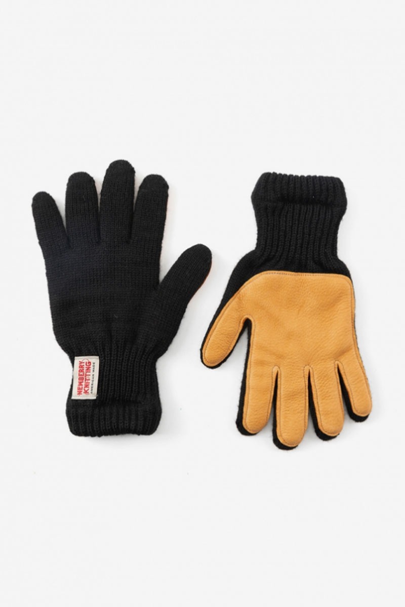Deer Leather Wool Gloves - Black