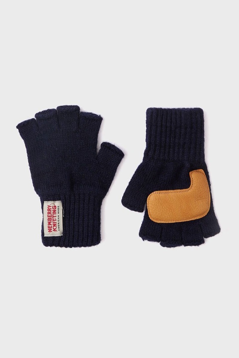 Deer Leather Fingerless Gloves - Navy
