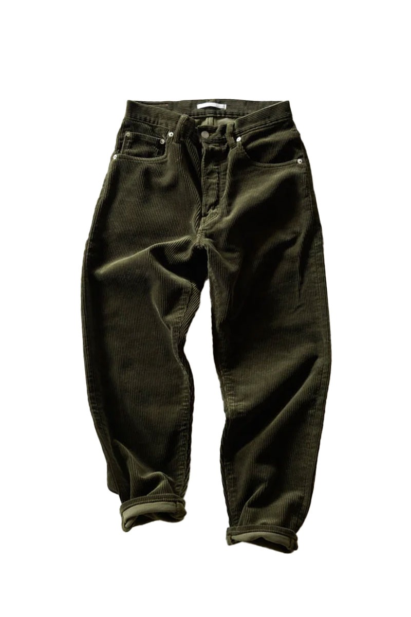 Wide Tapered Corduroy Pants - Olive