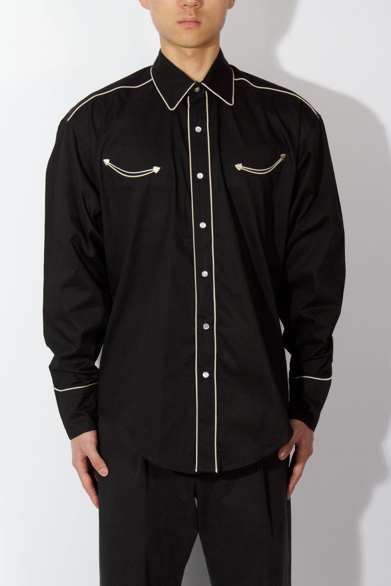 Men&#039;s Signature Solid Black Western Shirt with Smile Pockets - BLACK