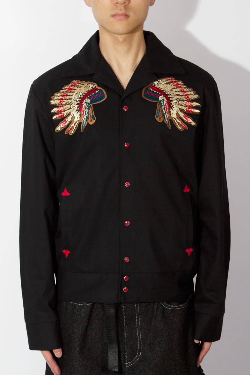 Men&#039;s Gabardine Warbonnet Embroidery Western Jacket - BLACK