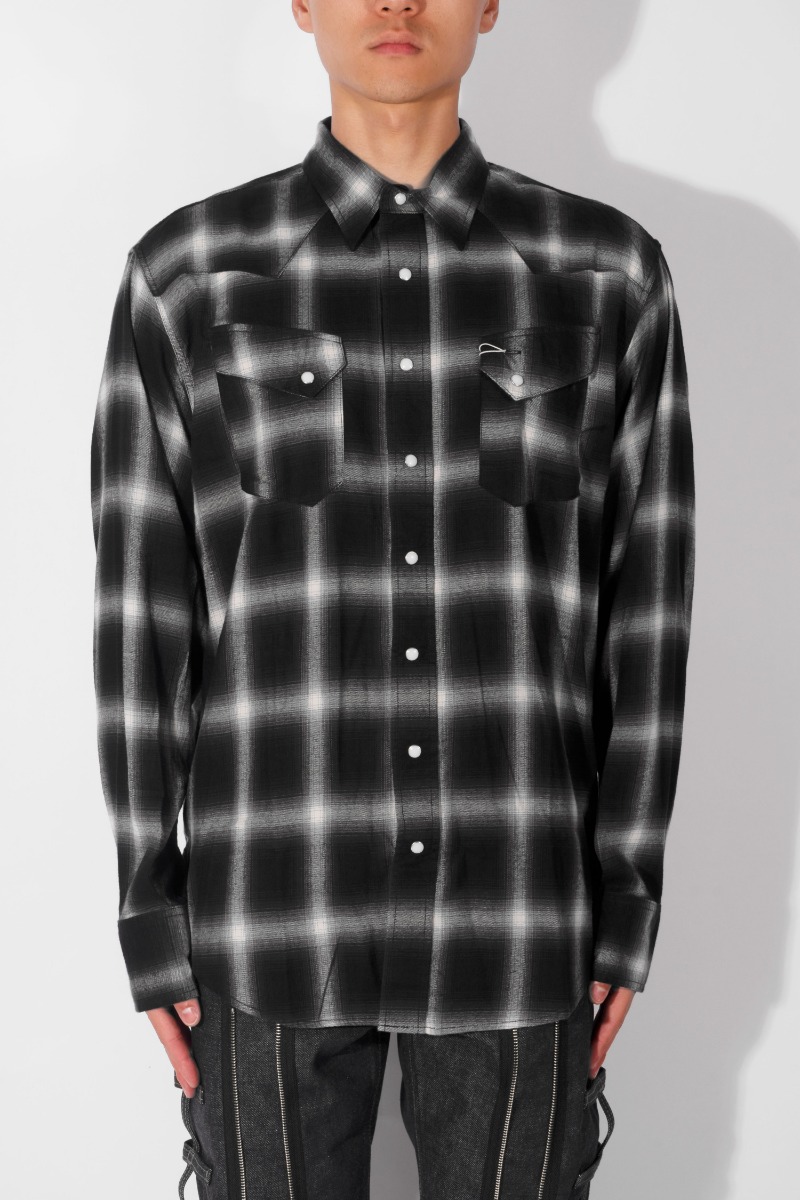 OMBRE CHECK WESTERN SHIRT - BLACK