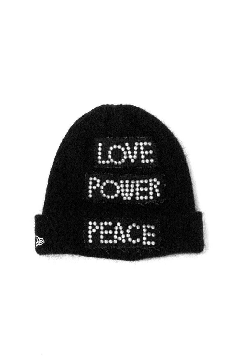 Newera FamouZ custom mohair knit cap (lovepowerpeace,fuckyouhell) - BLACK