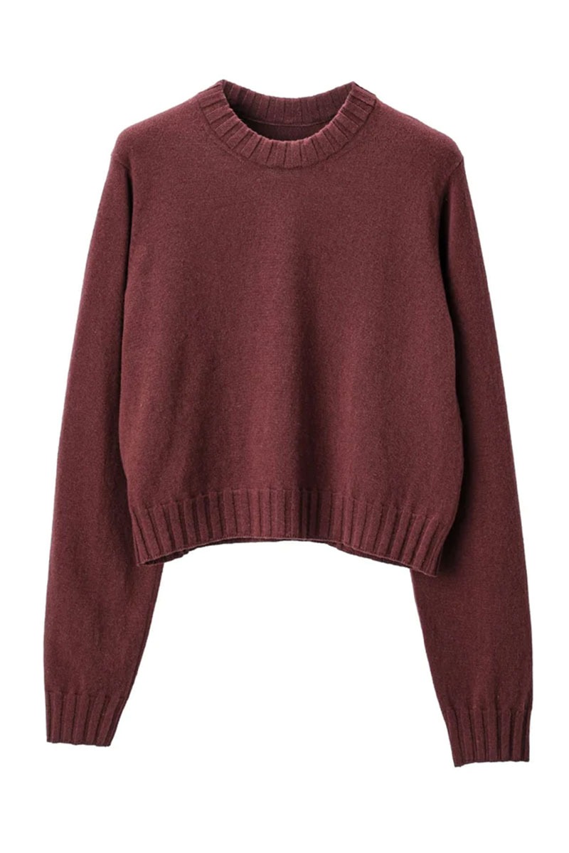 lambs wool cropped crewneck sweater. (bordeaux)