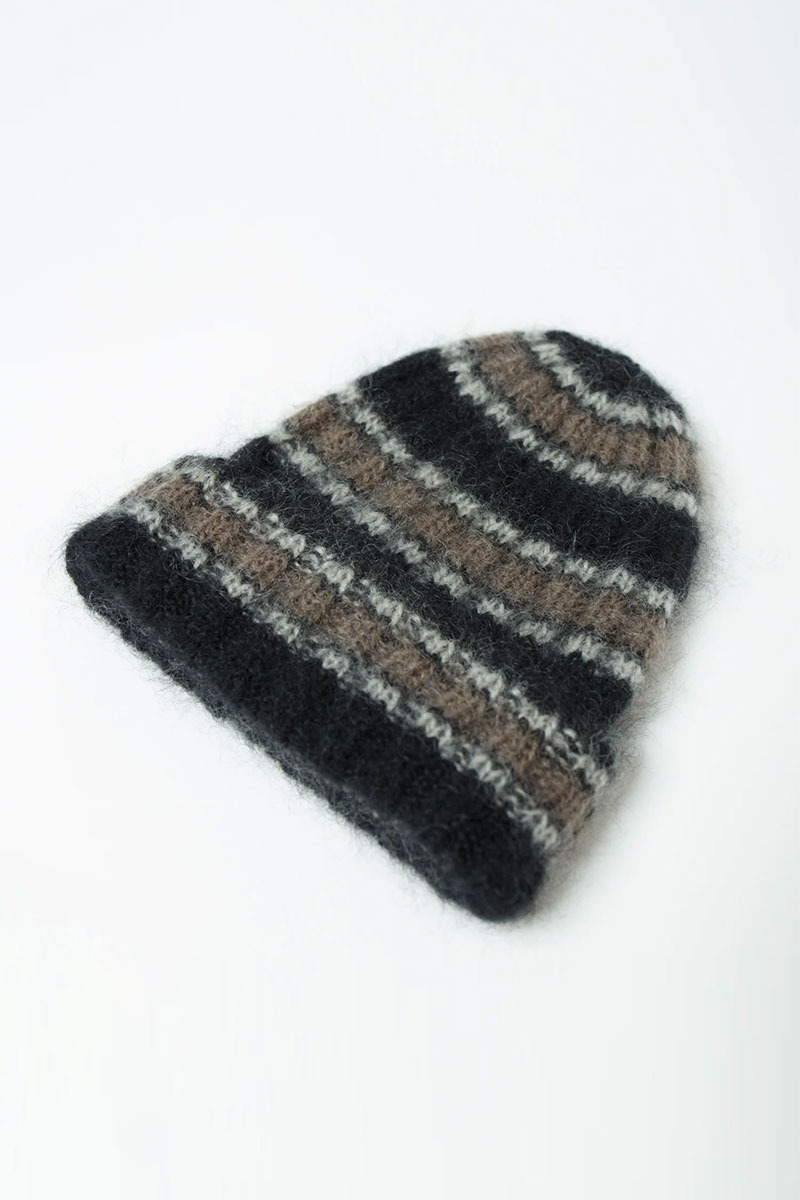 Mohair Border Knit Cap - Black x Gray