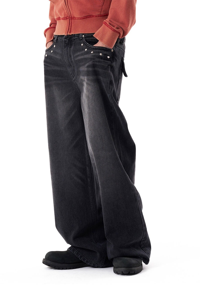 Multi Studded Denim Pants (Black)