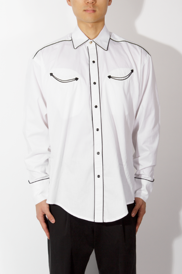 Men&#039;s Signature Solid Black Western Shirt with Smile Pockets - WHITE